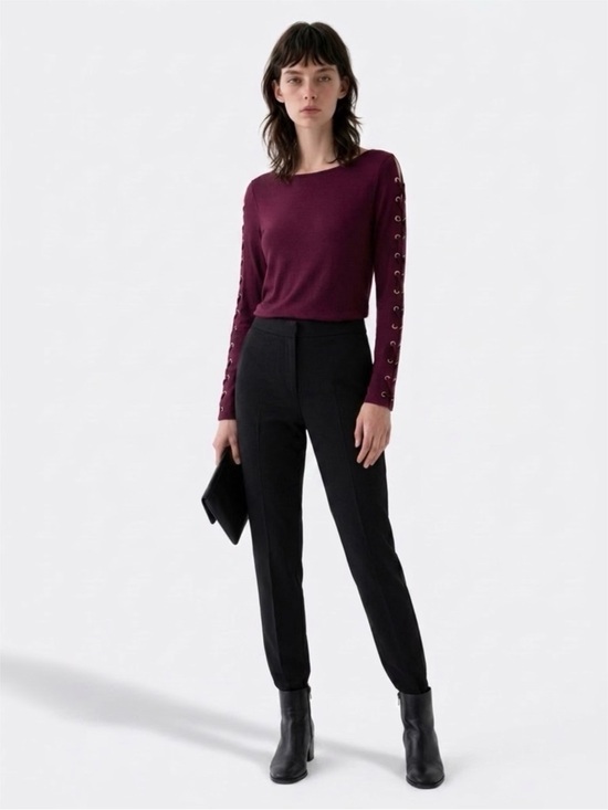 Cable & Gauge Tops - Cable & Gauge Burgundy Top With Cold Shoulder & Metal Rings